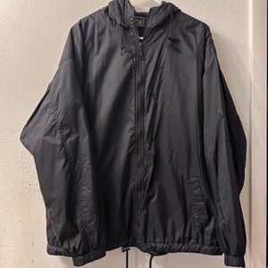 Black Windbreaker Zip Up Hood Draw String Jacket Sherpa Lined Unisex Size XL 20